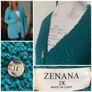 Zenana 2x teal cozy Sherpa pocket cozy sweater